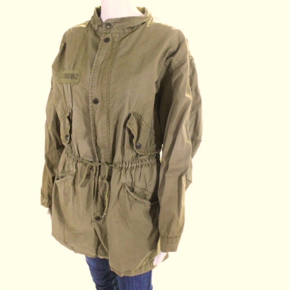 Zara Women Round Neck Cinch Waist Green Drawstring Jacket Sz S Women